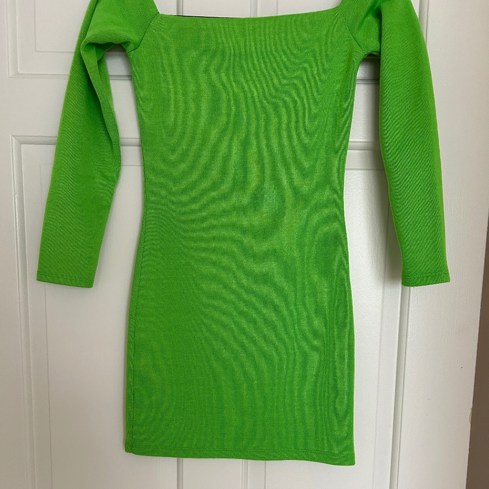 Zara Neon Green Off the Shoulder Mini Bodycon dress